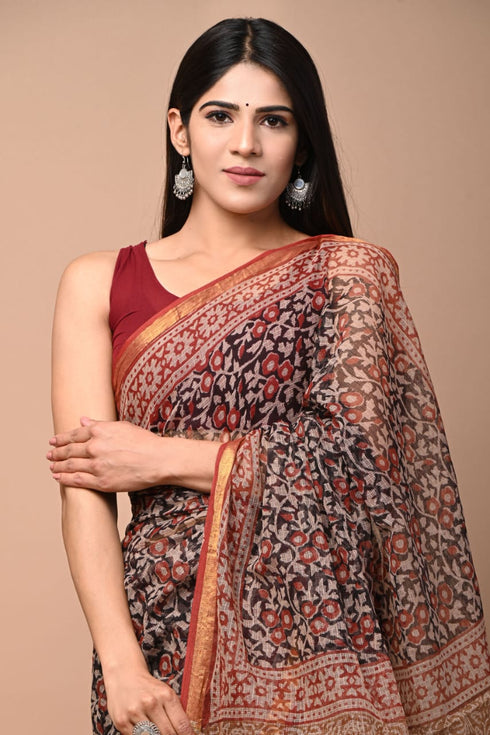 Traditional Black Kota Doria Saree  (KDS17)